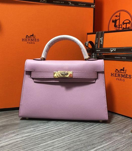 Hermes Kelly 19cm Bag Pink Imported Epsom Leather Golden Metal