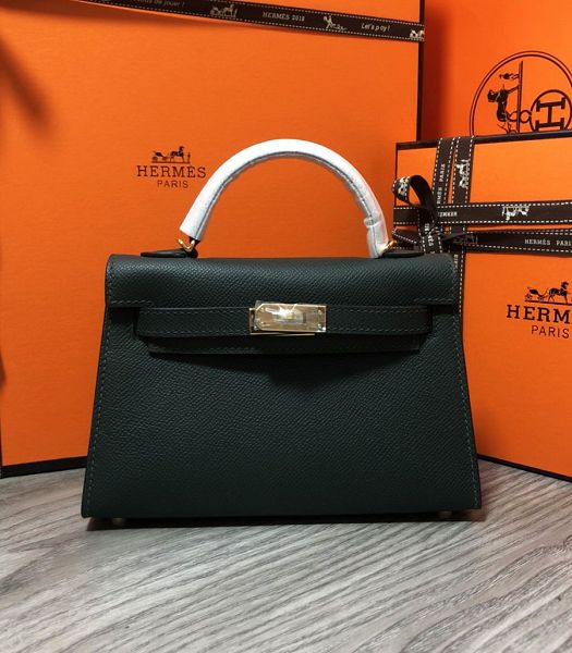 Hermes Kelly 19cm Bag Dark Green Imported Epsom Leather Golden Metal