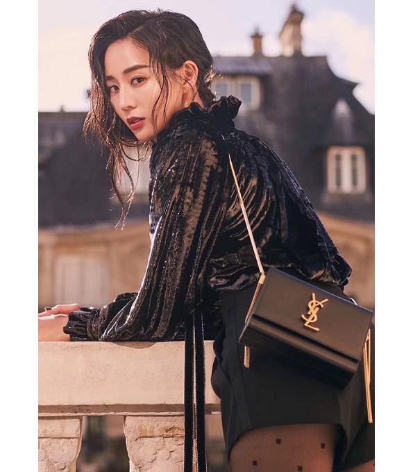 YSL Black Original Caviar Veins Calfskin Leather Golden Chain Kate Box Bag