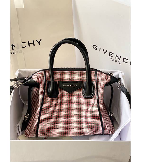 Givenchy Antigona Soft Red Canvas With Black Original Calfskin Leather 30cm Medium Tote Bag