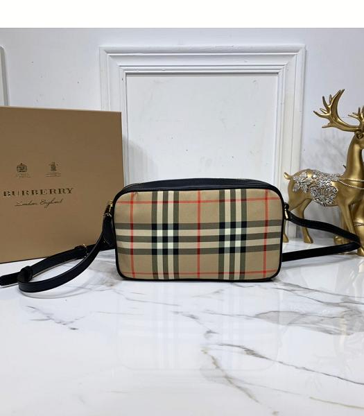 Burberry Vintage Check Canvas With Black Original Leather 23cm Camera Bag