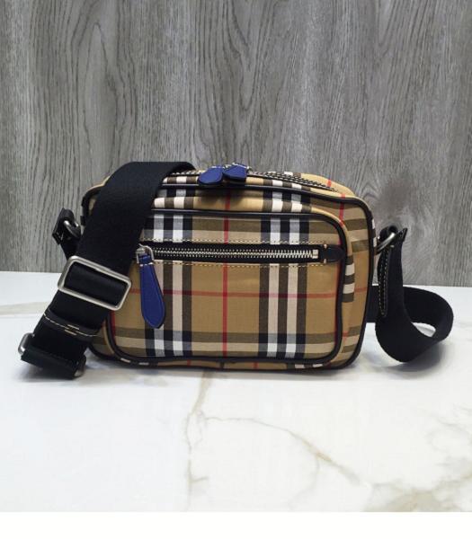 Burberry Vintage Check Canvas With Blue Original Leather 21cm Camera Bag