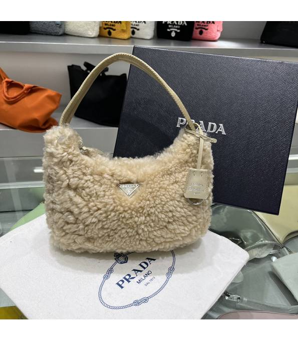 Prada Original Shearling Leather Re-Edition 2000 Mini Hobo Bag Apricot