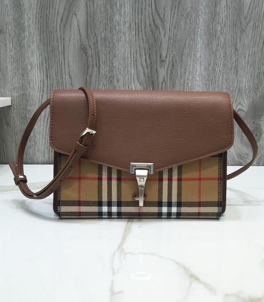 Burberry Vintage Canvas With Brown Original Litchi Veins Calfskin Shoulder Bag