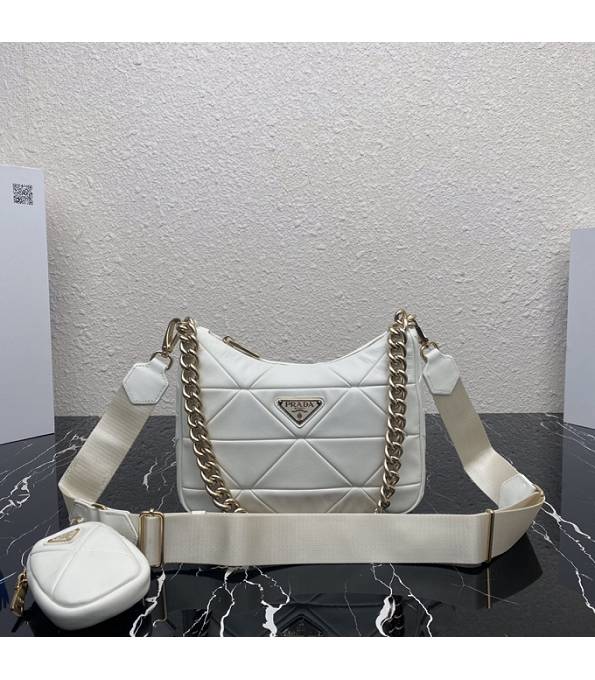 Prada White Original Calfskin Leather Golden Metal Shoulder Bag