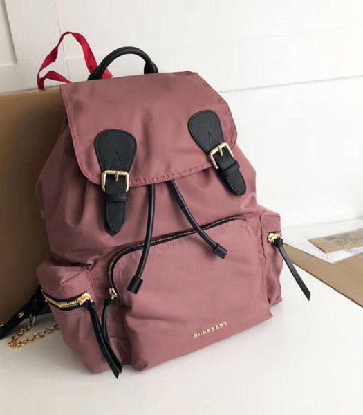 Burberry Rucksack Vintage Check Dark Pink Nylon With Black Original Leather Medium Backpack