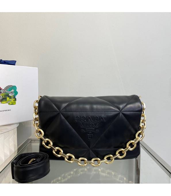 Prada Black Original Padded Nappa Lambskin Leather Golden Chain Shoulder Bag