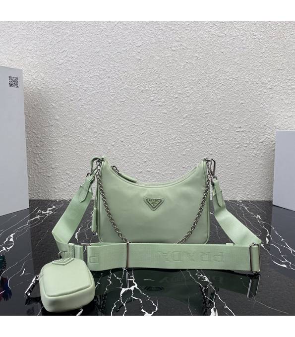 Prada Re-Edition 2005 Original Nylon Silver Logo Mini Hobo Bag Apple Green