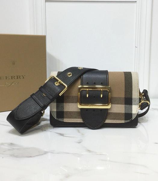 Burberry House Check Canvas With Black Original Real Leather Small Buckle Bag