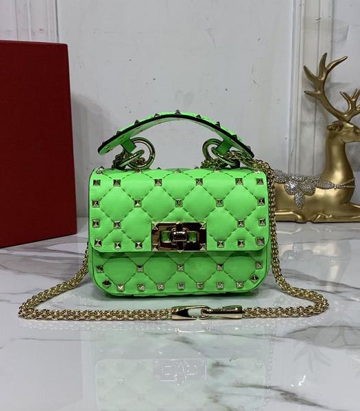 Valentino Garavani Rockstud Spike Green Imported Wrinkle Lambskin 14cm Top Handle Chain Bag