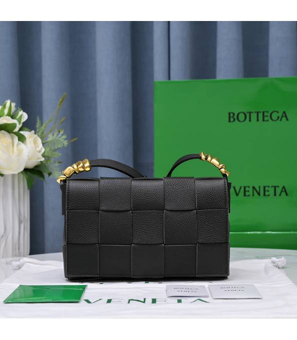 Bottega Veneta Black Original Litchi Veins Calfskin Leather Golden Metal Cassette Crossbody Bag