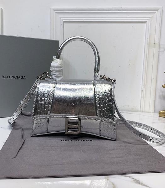 Balenciaga Silver Croc Veins Real Leather 19cm Hourglass Bag