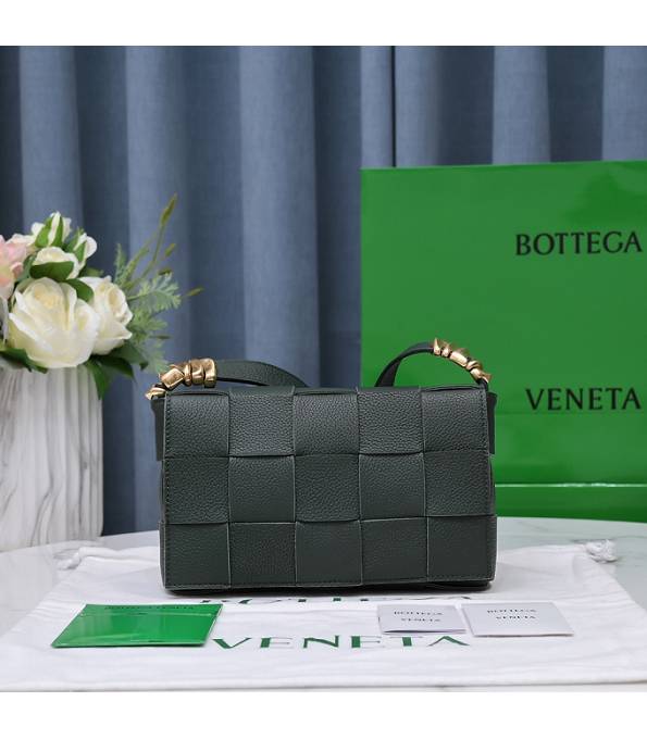 Bottega Veneta Dark Green Original Litchi Veins Calfskin Leather Golden Metal Cassette Crossbody Bag