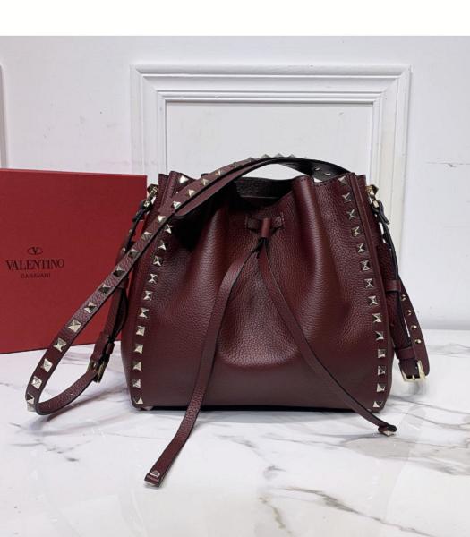 Valentino Garavani Rockstud Wine Red Original Real Leather Shoulder Bag
