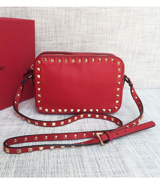 Valentino Red Original Plain Veins Real Leather 20cm Camera Bag Golden Rivets