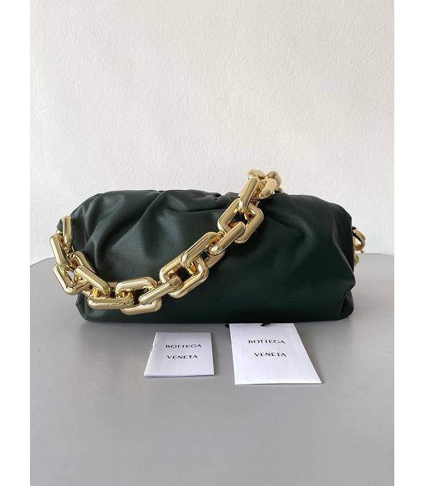 Bottega Veneta Cloud Dark Green Original Soft Calfskin Leather Golden Chain Pouch