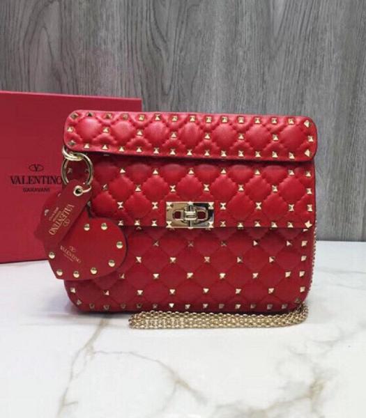 Valentino Garavani Rockstud Spike Red Imported Lambskin 24cm Top Handle Chain Bag