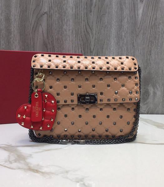 Valentino Garavani Rockstud Spike Apricot Imported Oil Wax Lambskin 24cm Top Handle Chain Bag