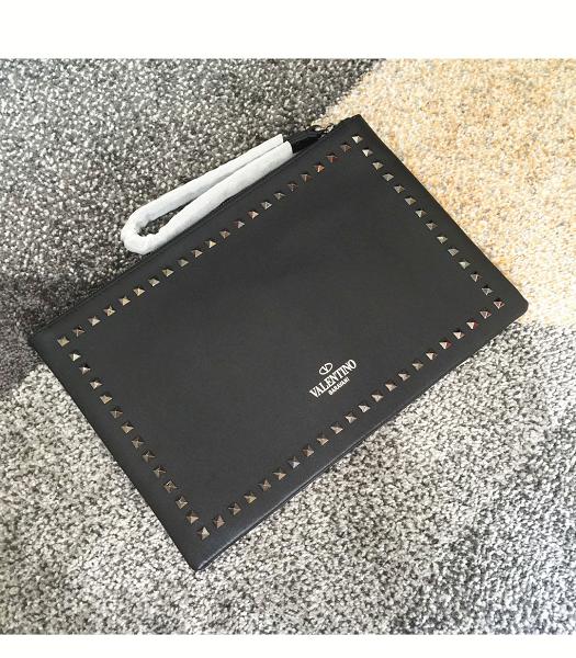 Valentino Garavani RockStuds Black Original Real Leather 35cm Clutch Silver Rivets