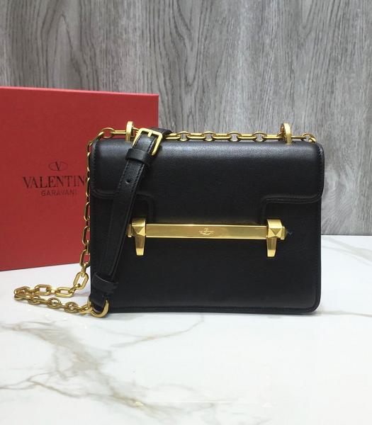 Valentino Garavani Uptown Black Original Plain Veins Calfskin Shoulder Bag