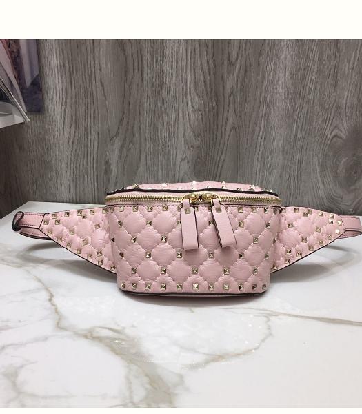 Valentino Garavani Free Rockstud Spike Pink Original Lambskin Small Belt Bag Golden Rivets