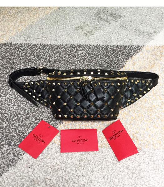 Valentino Garavani Free Rockstud Spike Black Original Lambskin Small Belt Bag Golden Rivets