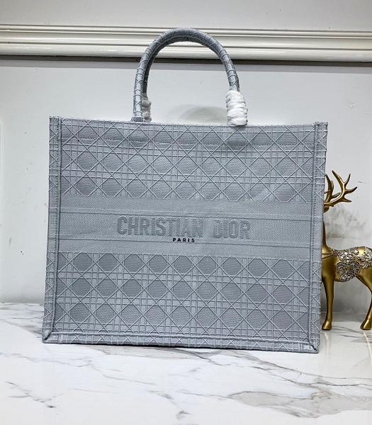 Christian Dior Classical Lattice Original Canvas 41cm Book Tote Bag Grey