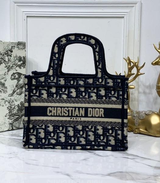 Christian Dior Oblique Embroidered Canvas 23cm Book Tote Bag Dark Black