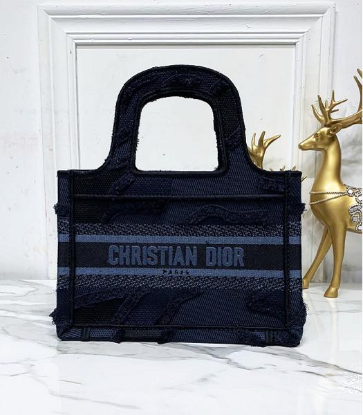 Christian Dior Oblique Embroidered Canvas 23cm Book Tote Bag Dark Blue