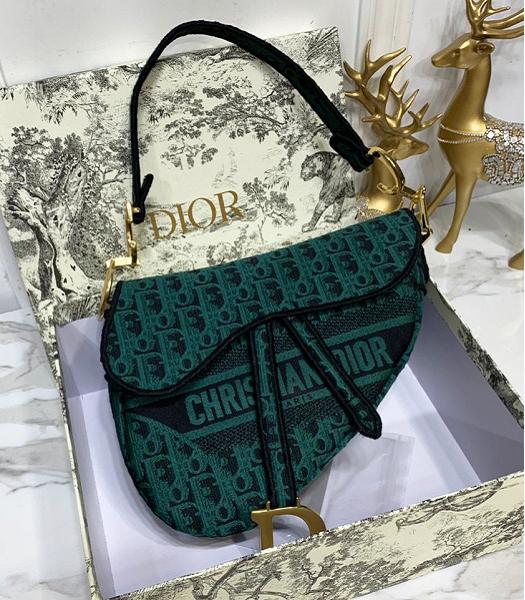 Christian Dior Camouflage Embroidery Canvas 25cm Saddle Bag Green