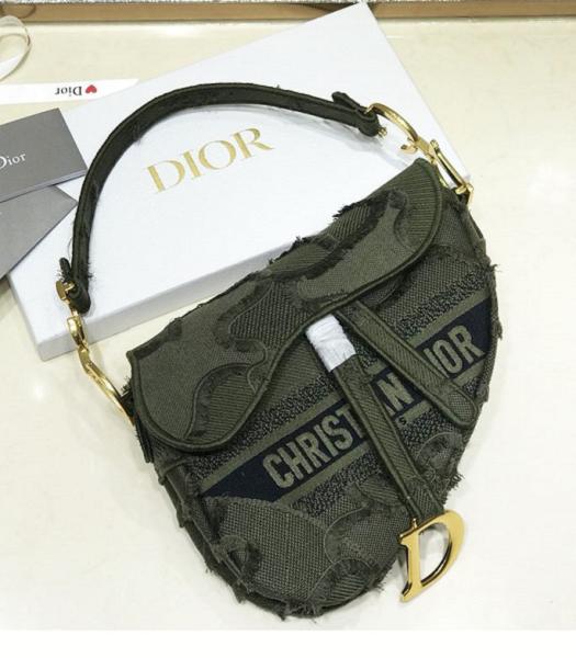 Christian Dior Camouflage Embroidery Canvas 25cm Saddle Bag Green