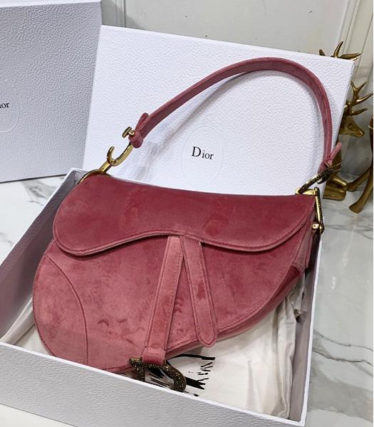 Christian Dior Original Velvet Diamond Metal 25cm Saddle Bag Pink