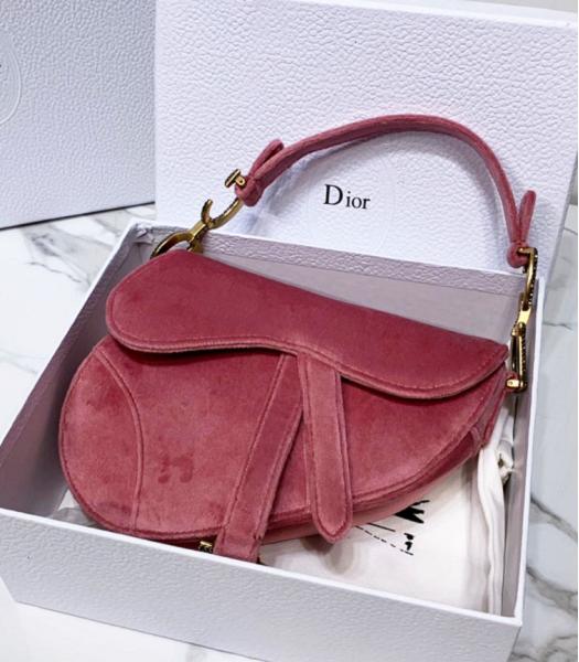 Christian Dior Original Velvet Diamond Metal 19cm Saddle Bag Pink