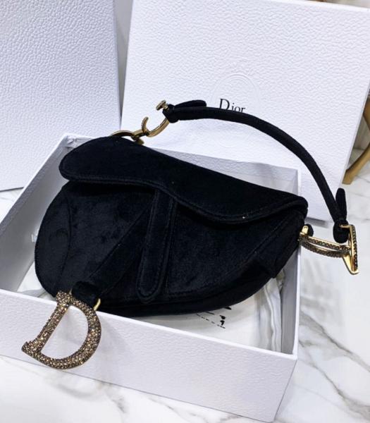 Christian Dior Original Velvet Diamond Metal 19cm Saddle Bag Black