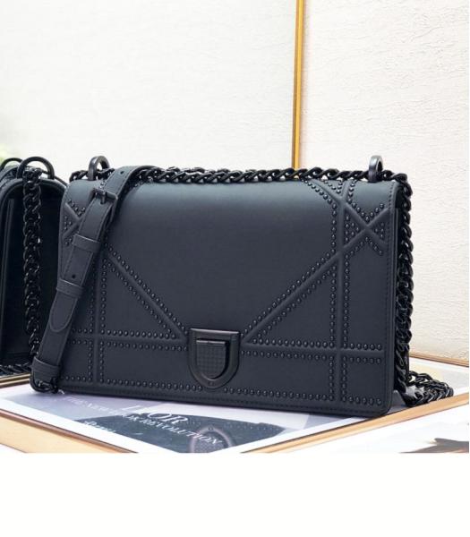 Christian Dior Diorama Original Plain Veins Leather Bead Black Metal 25cm Shoulder Bag Black