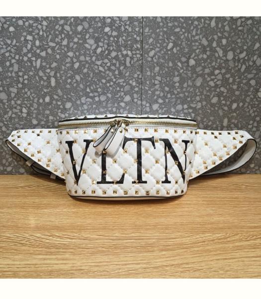 Valentino Vltn Garavani Free Rockstud Spike White Original Lambskin Belt Bag Golden Rivets