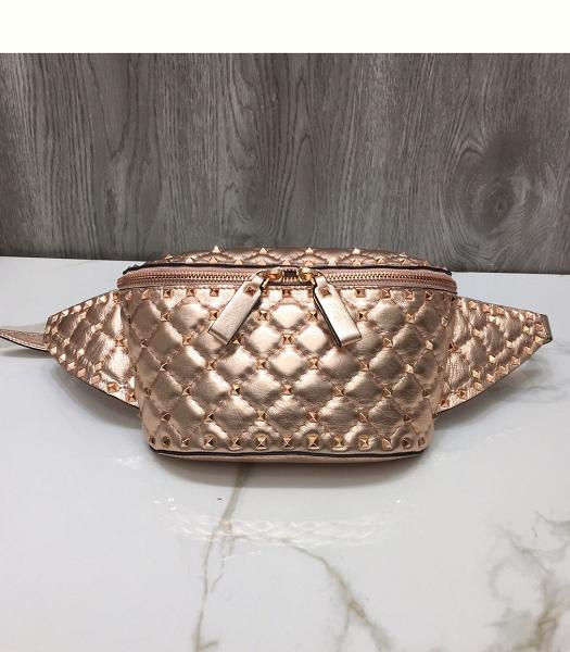 Valentino Garavani Free Rockstud Spike Pink Golden Original Lambskin Belt Bag Golden Rivets