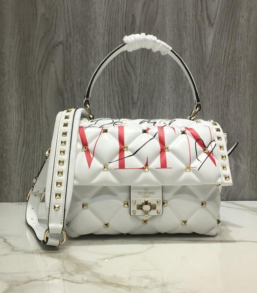 Valentino Vltn White Original Lambskin Leather Tote Bag Golden Rivets