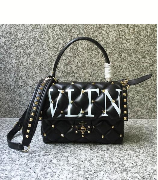 Valentino Vltn Black Original Lambskin Leather Tote Bag Golden Rivets