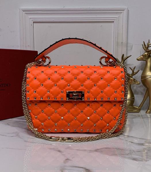 Valentino Vltn Garavani Rockstud Spike Orange Imported Lambskin 24cm Top Handle Chain Bag