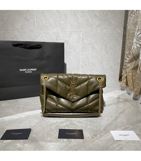 YSL Loulou Puffer Green Original Lambskin Leather Golden Chain 29cm Shoulder Bag