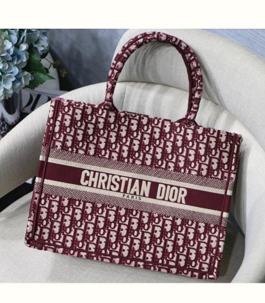 Christian Dior Embroidered Canvas 36cm Book Tote Bag Jujube