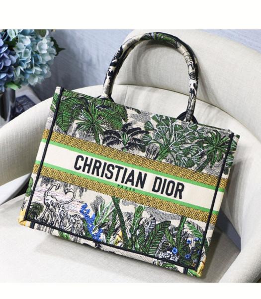 Christian Dior Coconut Tree Embroidered Canvas 36cm Book Tote Bag Green