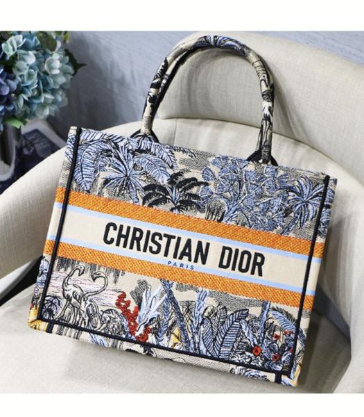 Christian Dior Coconut Tree Embroidered Canvas 36cm Book Tote Bag Blue