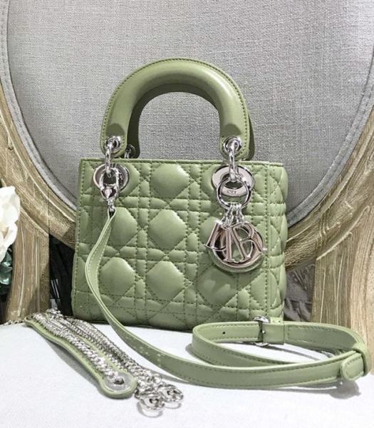 Christian Dior Original Lambskin Silver Metal 17cm Tote Bag Light Green