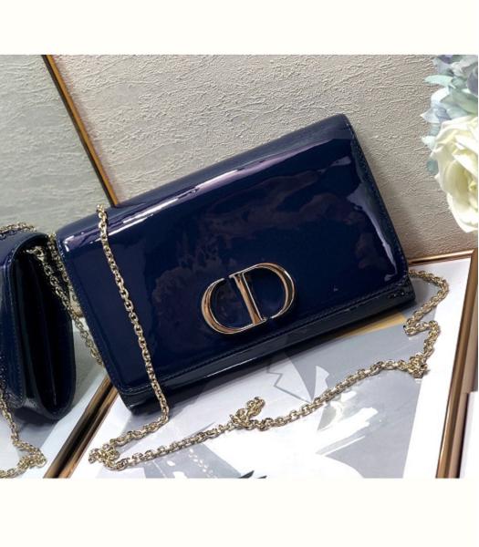 Christian Dior 30 Montaigne Original Patent Leather Wallet Bag On Chain Dark Blue