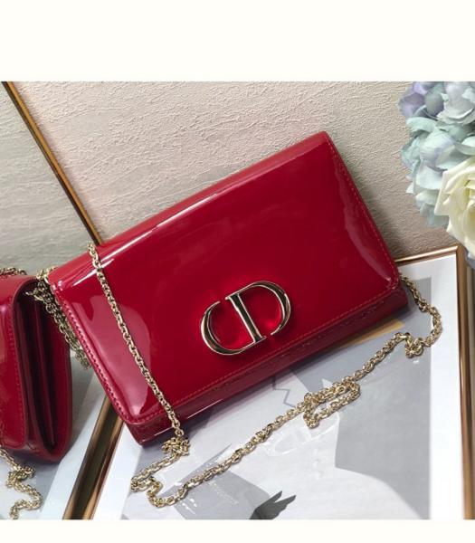 Christian Dior 30 Montaigne Original Patent Leather Wallet Bag On Chain Red