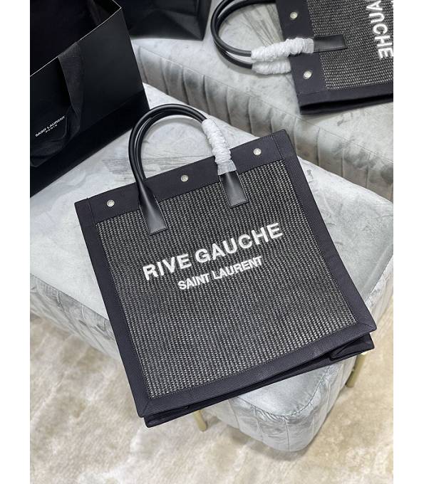 YSL Rive Gauche Black Canvas With Original Leather Medium Tote Bag