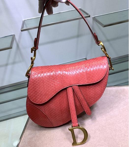 Christian Dior Oblique Original Snake Leather 25cm Saddle Tote Bag Fuchsia