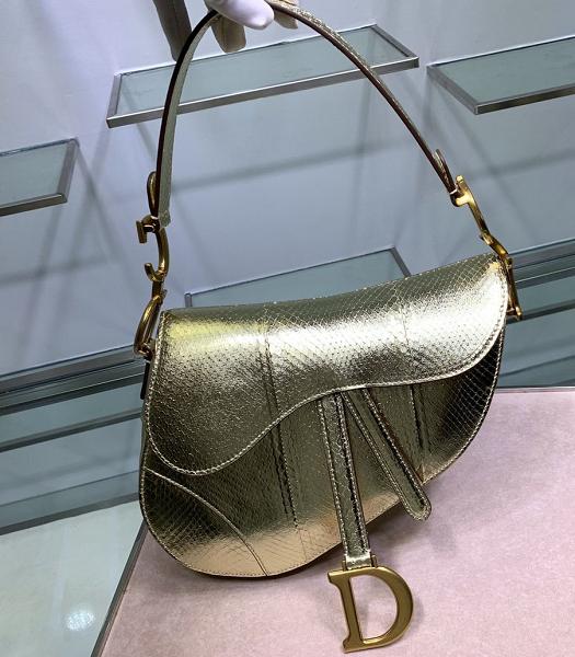 Christian Dior Oblique Original Snake Leather 25cm Saddle Tote Bag Golden